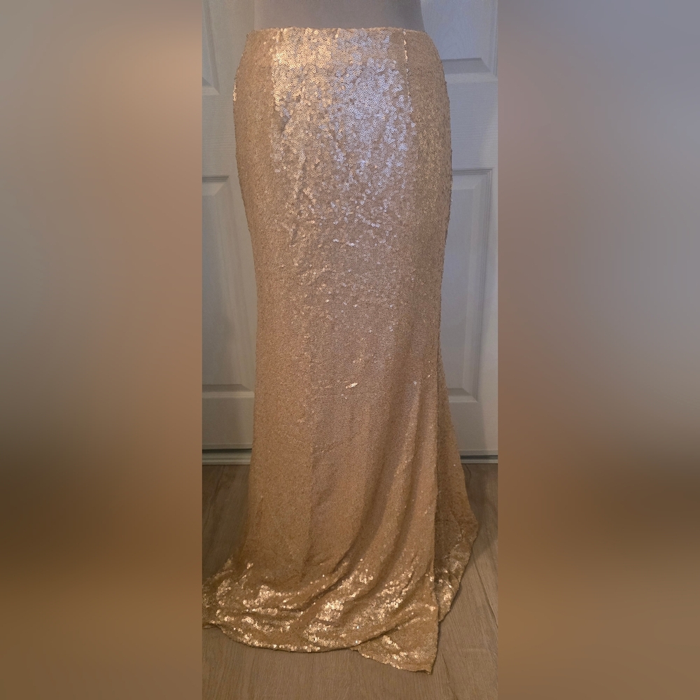 Minuet Champagne Sequin Flared Maxi Skirt